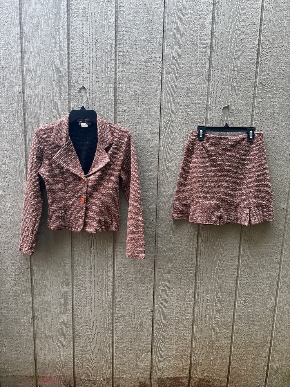 RagTextured Pink Tweed Skirt Suit Set